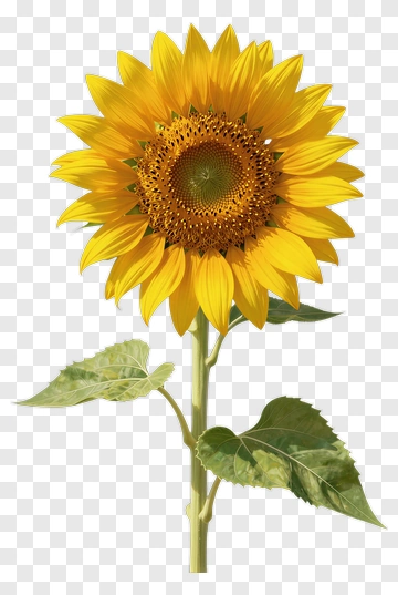 Sunflower With Green Leaves PNG