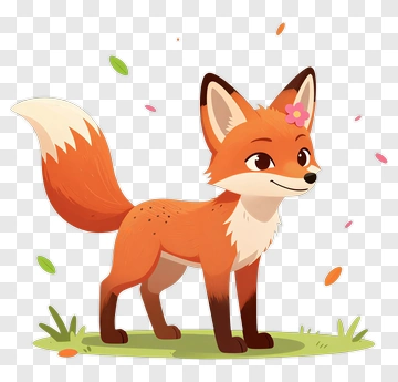 Cartoon Fox With Flower PNG