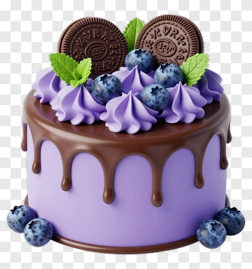 Purple Cake Topped With Blueberries And Cookies PNG