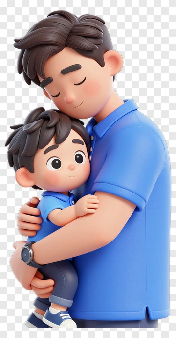 Cartoon Father Holding Son PNG