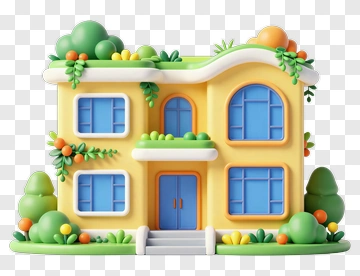 Colorful 3D House Surrounded By Greenery PNG