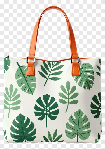 Tote Bag With Green Leaf Pattern PNG