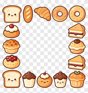 Colorful Cartoon Bakery Treats Frame PNG