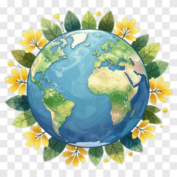 Colorful Earth Surrounded By Flowers And Leaves PNG