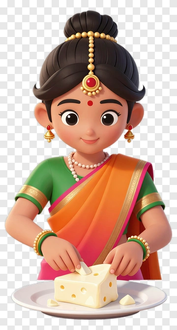 Cartoon Girl Cutting Cheese PNG