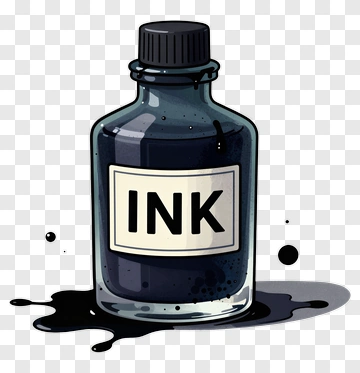Bottle Of Ink With Spilled Ink PNG