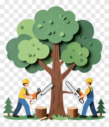 Tree Cutting Activity With Two Workers PNG