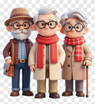 Cartoon Elderly Friends Wearing Scarves PNG