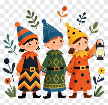 Colorful Cartoon Children Holding A Lantern PNG