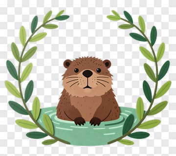 Cartoon Otter In A Leafy Frame PNG