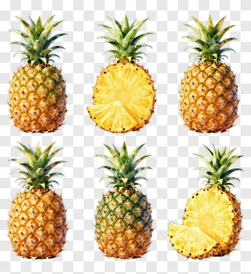 Pineapple Collection With Slices And Whole Fruits PNG