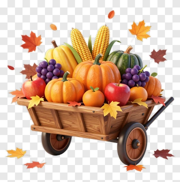 Harvest Cart Filled With Colorful Vegetables And Fruits PNG