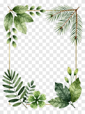 Watercolor Green Leaf Frame PNG