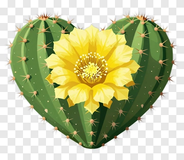 Heart-Shaped Cactus With Yellow Flower PNG