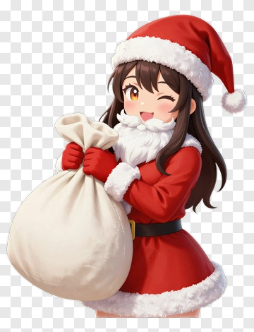Cartoon Santa Girl Holding A Gift Sack PNG