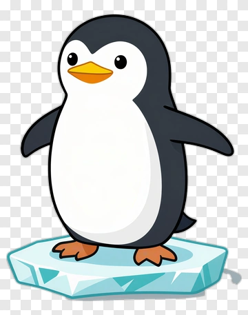 Cartoon Penguin Standing On Ice PNG