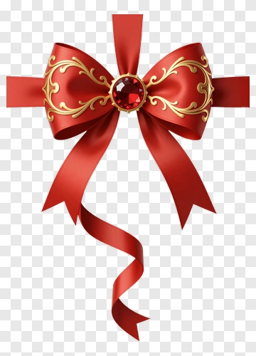 Red Decorative Bow With Golden Accents PNG