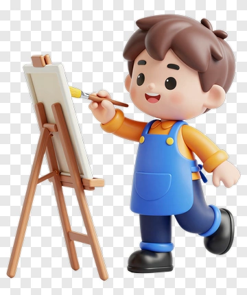 Cartoon Boy Painting On An Easel PNG