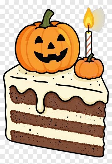 Halloween Cake With Pumpkin And Candle PNG