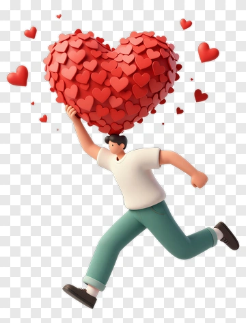3D Man Running With A Heart Full Of Love PNG