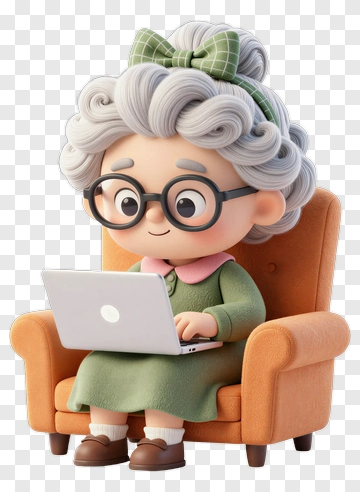 Cartoon Grandma Using A Laptop PNG