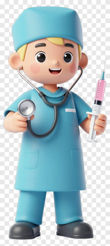 Cartoon Doctor Holding A Syringe And Stethoscope PNG