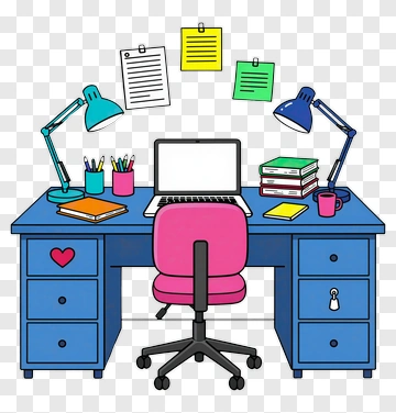 Colorful Desk With Laptop And Stationery PNG