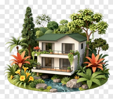 Tropical House Surrounded By Lush Greenery PNG
