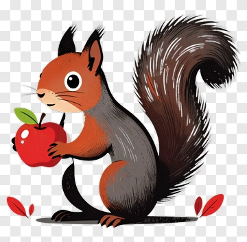 Cartoon Squirrel Holding An Apple PNG