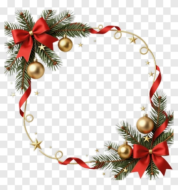 Christmas Wreath With Red Bows And Gold Ornaments PNG