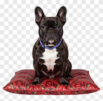 French Bulldog Sitting On A Floral Pillow PNG
