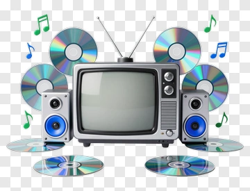 Retro Television With Speakers And Cds PNG