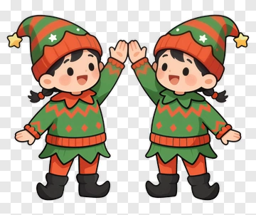 Cartoon Elves High-Fiving Each Other PNG