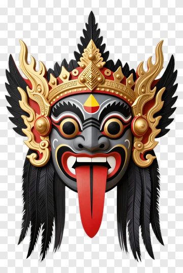 Balinese Mask With Tongue Out And Ornate Decorations PNG