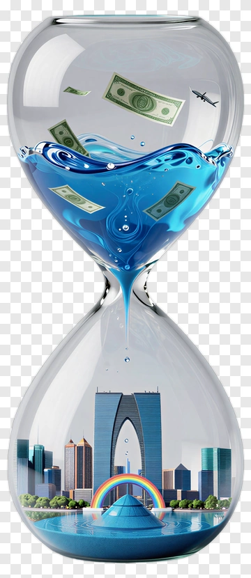 Hourglass With Water And Money PNG