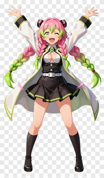 Anime Girl With Pink Hair And Braids PNG