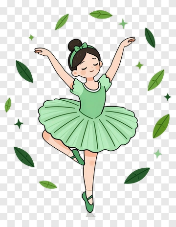 Cartoon Ballerina Dancing In A Green Dress PNG