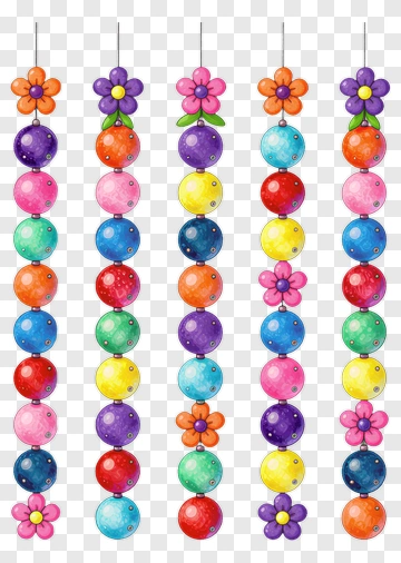 Colorful Decorative Beads With Flowers PNG