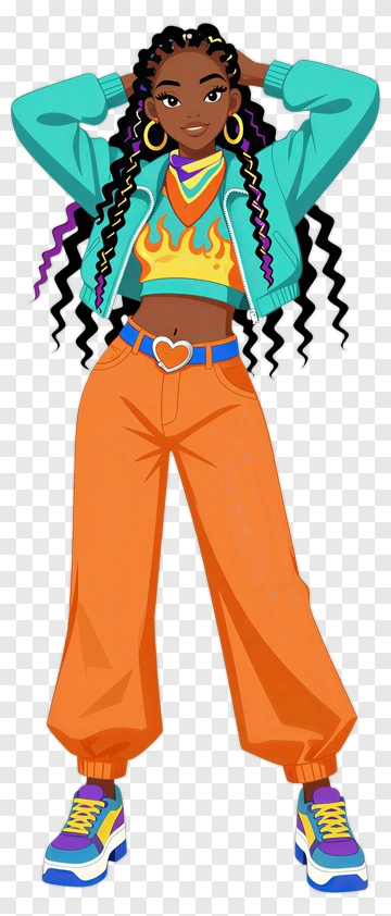 Cartoon Girl In Colorful Outfit PNG