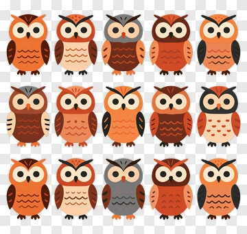 Colorful Cartoon Owls Collection PNG