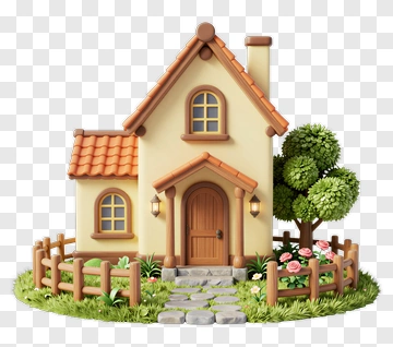 Cartoon House With Garden PNG