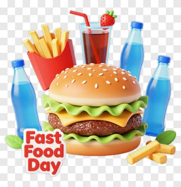 Fast Food Day Hamburger With Fries And Drinks PNG