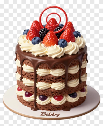 Chocolate Layer Cake With Berries And Cream PNG