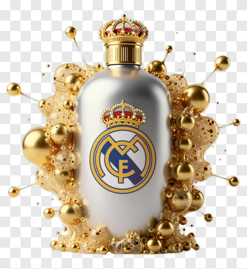 Real Madrid Themed Bottle With Gold Accents PNG