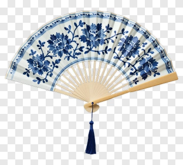Decorative Folding Fan With Floral Design PNG