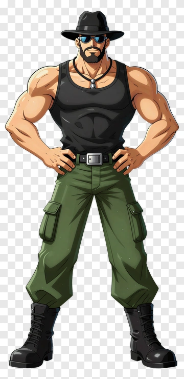 Muscular Man In Military Pants PNG
