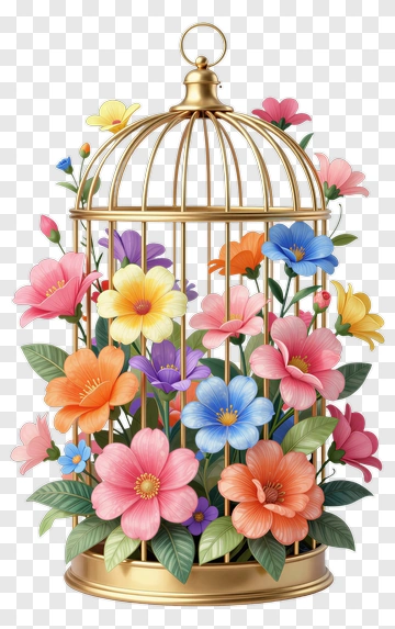 Colorful Flower Cage PNG