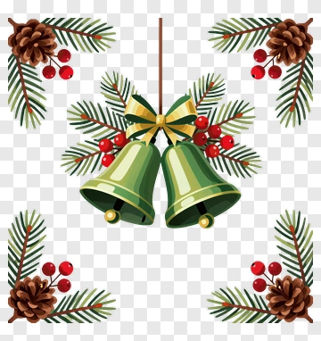 Christmas Bells Surrounded By Pine Cones And Holly PNG
