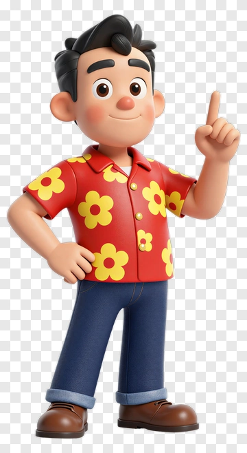 Cartoon Boy Pointing With A Floral Shirt PNG