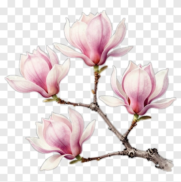 Pink Magnolia Flower Branch PNG